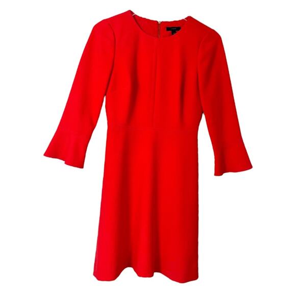 J. Crew Fit & Flare Dress 3/4 Flute Bell Sleeves Coral Pink Women’s Size 00 - Picture 3 of 11